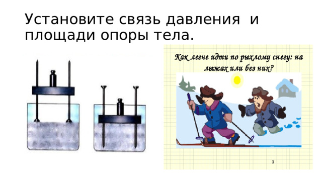 Установите связь давления и площади опоры тела. 