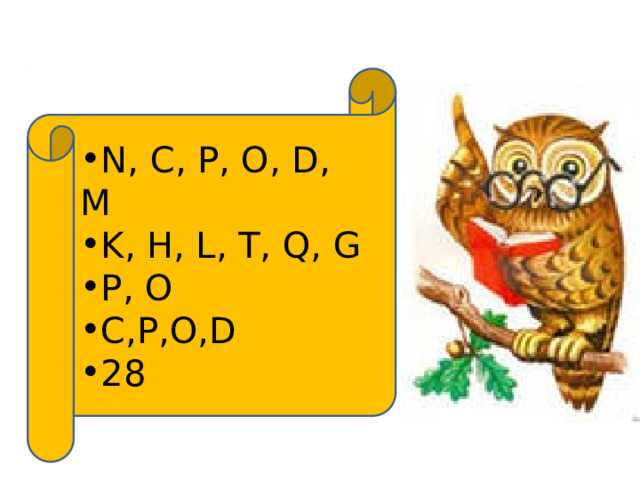 N, C, P, O, D, M K, H, L, T, Q, G P, O C,P,O,D 28 