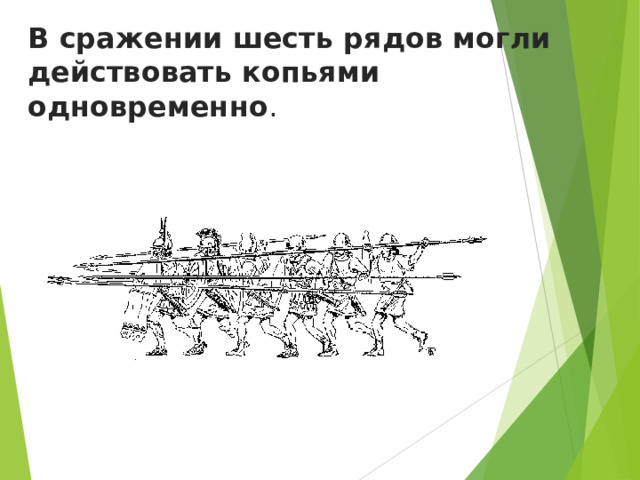 В сражении шесть рядов могли действовать копьями одновременно . 