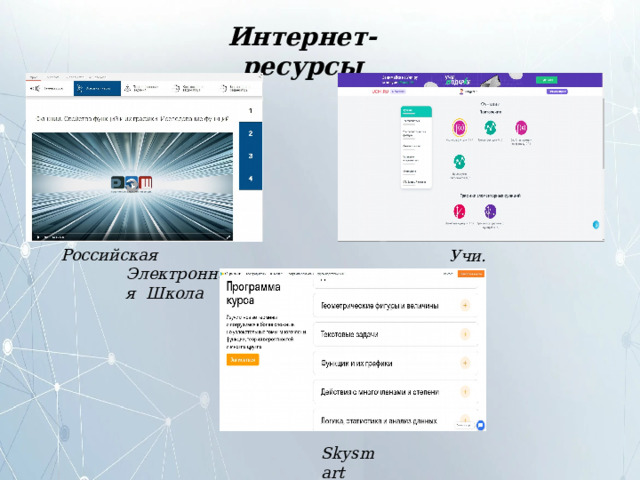 Интернет-ресурсы Российская  Электронная  Школа У чи . р у Skysmart 