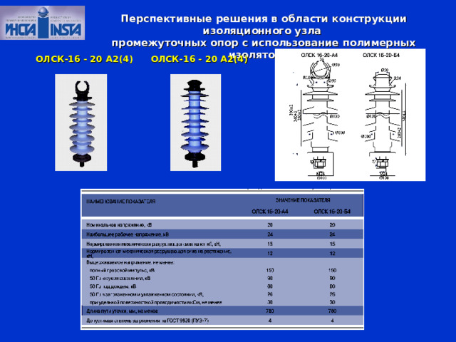 Перспективные решения в области конструкции изоляционного узла промежуточных опор с использование полимерных изоляторов. ОЛСК-16 - 20 А2(4) ОЛСК-16 - 20 А2(4) 