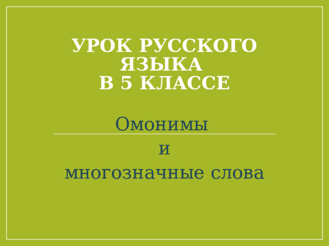 Урок русского языка  в 5 классе Омонимы и многозначные слова 