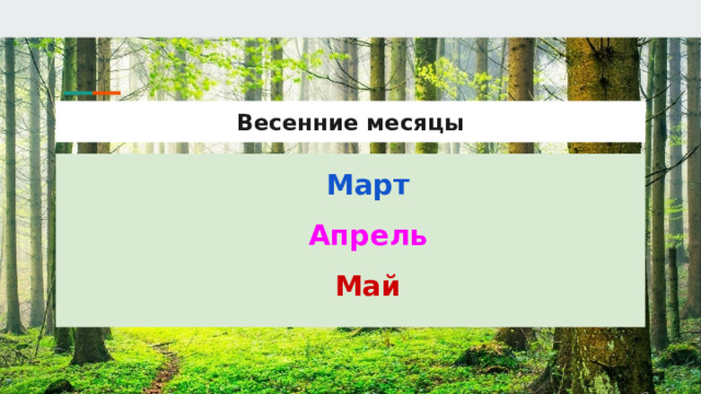 Весенние месяцы Март Апрель Май  