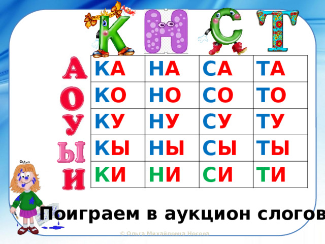 К А К О Н А Н О К У С А С О Н У К Ы Т А Т О Н Ы С У К И С Ы Н И Т У Т Ы С И Т И Поиграем в аукцион слогов? 