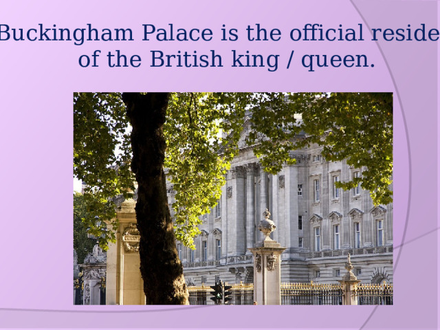 3. Buckingham Palace is the official residence of the British king / queen. 