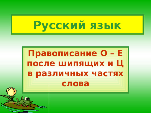 Русский язык Правописание О – Е после шипящих и Ц в различных частях слова 
