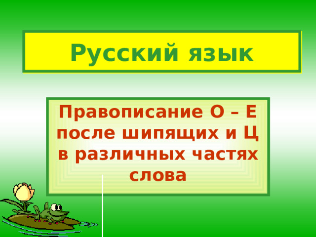 Русский язык Правописание О – Е после шипящих и Ц в различных частях слова 