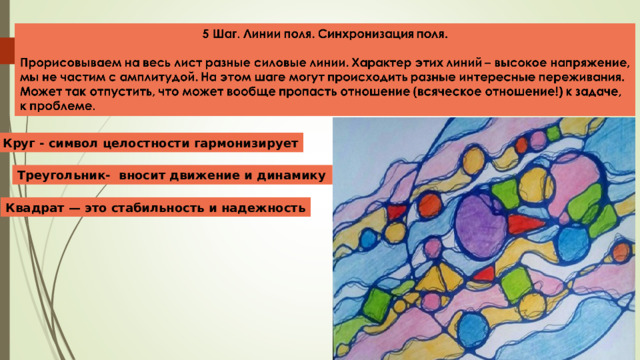 Круг - символ целостности гармонизирует Треугольник- вносит движение и динамику Квадрат — это стабильность и надежность 