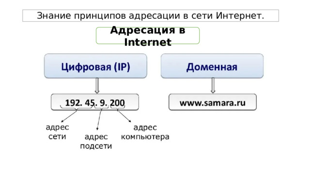 Знание принципов адресации в сети Интернет. Адресация в Internet 