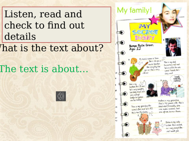 Listen, read and check to find out details What is the text about? The text is about… 