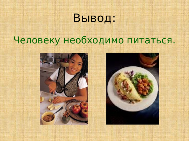 Вывод: Человеку необходимо питаться.  