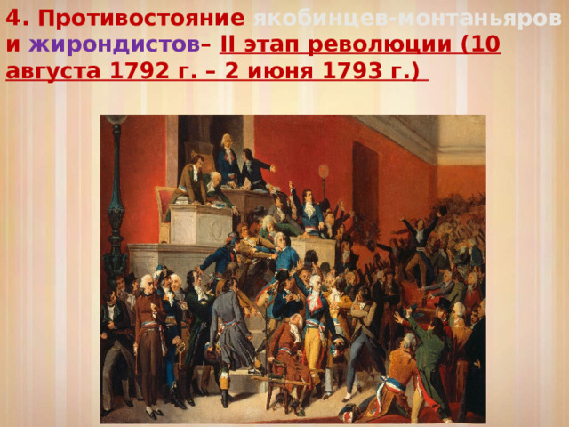 4. Противостояние якобинцев-монтаньяров и жирондистов – II этап революции (10 августа 1792 г. – 2 июня 1793 г.) 