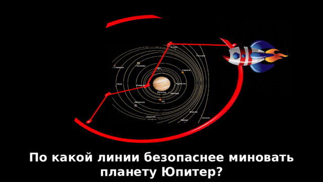 По какой линии безопаснее миновать планету Юпитер? 