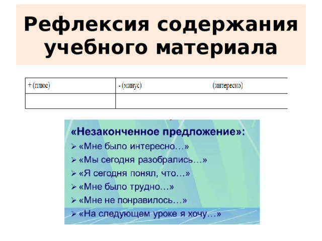 Рефлексия содержания учебного материала 