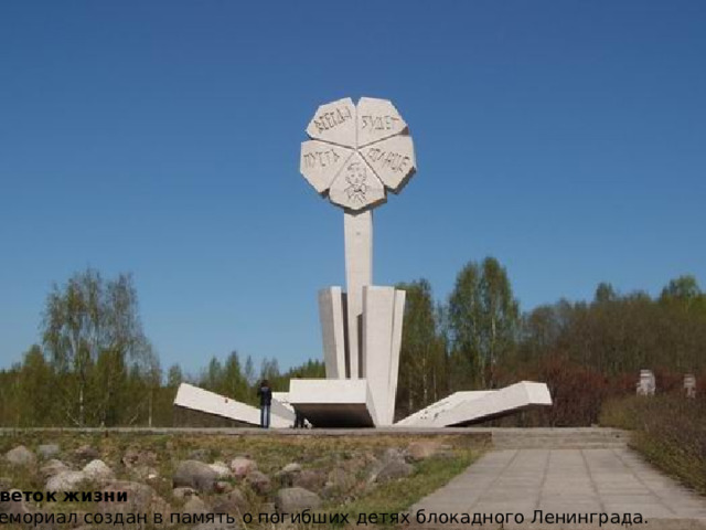 Цветок жизни  Мемориал создан в память о погибших детях блокадного Ленинграда. 