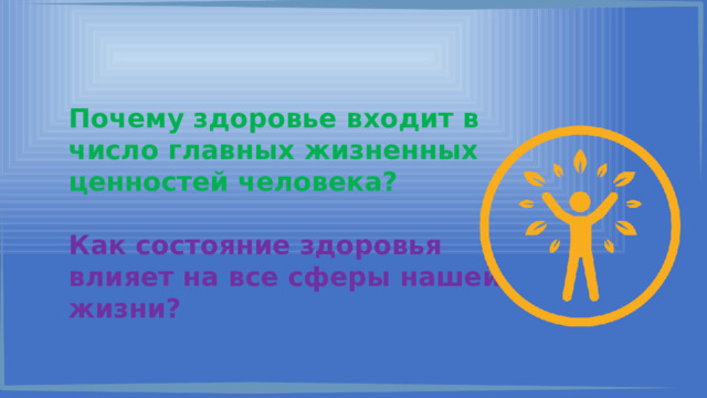 Почему здоровье входит в число главных жизненных ценностей человека? Как состояние здоровья влияет на все сферы нашей жизни? 