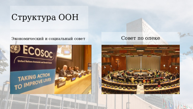 Структура ООН Экономический и социальный совет Совет по опеке 
