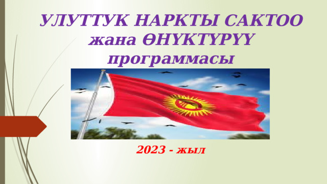 УЛУТТУК НАРКТЫ САКТОО жана ƟНΥКТΥРΥΥ программасы     2023 - жыл 