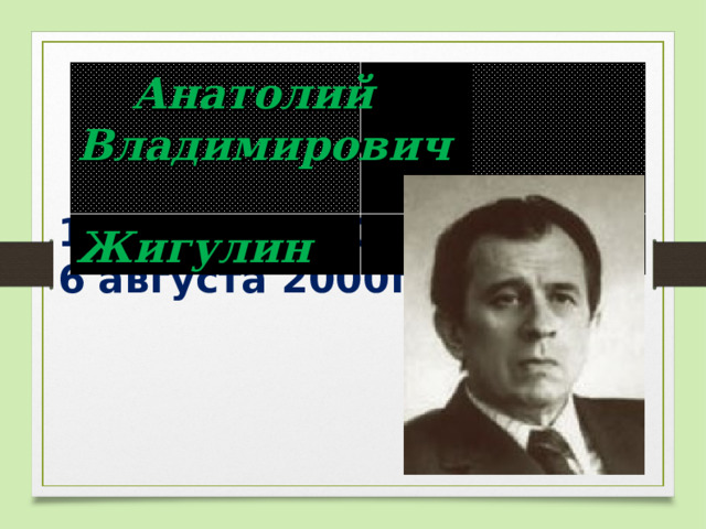  Анатолий Владимирович      Жигулин 1 января 1930 г. – 6 августа 2000г.   