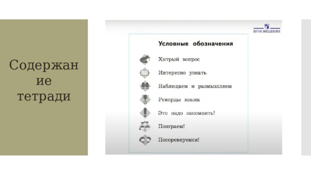 Содержание тетради   