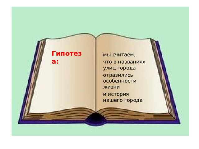 мы считаем, что в названиях улиц города отразились особенности жизни и история нашего города Гипотеза: 