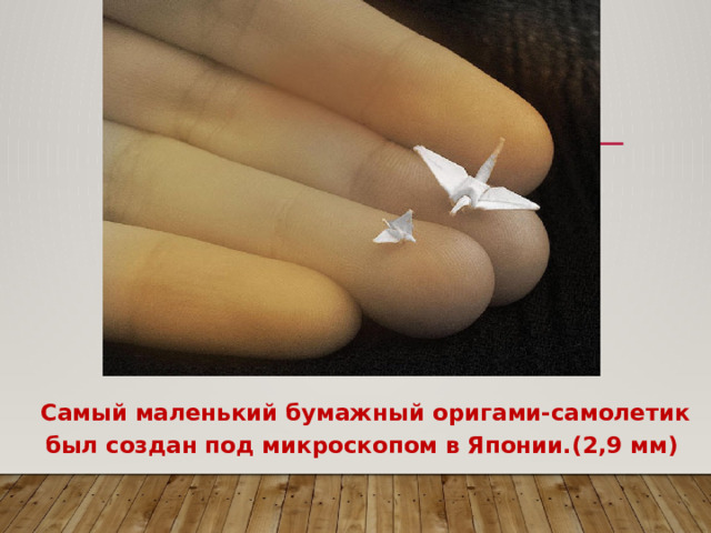 Самый маленький бумажный оригами-самолетик был создан под микроскопом в Японии.(2,9 мм) 