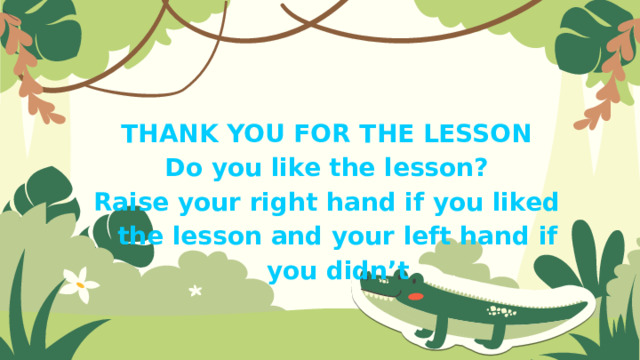 THANK YOU FOR THE LESSON Do you like the lesson? Raise your right hand if you liked the lesson and your left hand if you didn’t 