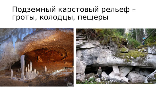 Подземный карстовый рельеф – гроты, колодцы, пещеры 