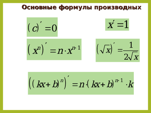 Основные формулы производных 
