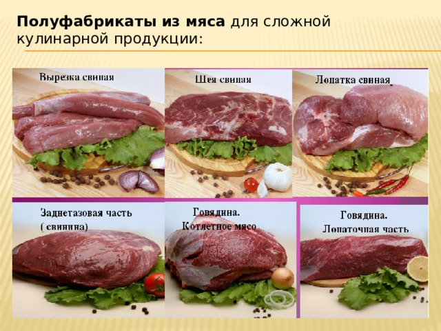 Полуфабрикаты из мяса для сложной кулинарной продукции: 