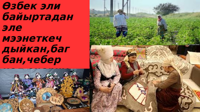 Өзбек эли байыртадан эле мээнеткеч дыйкан,багбан,чебер кол өнөрчү болгон. 