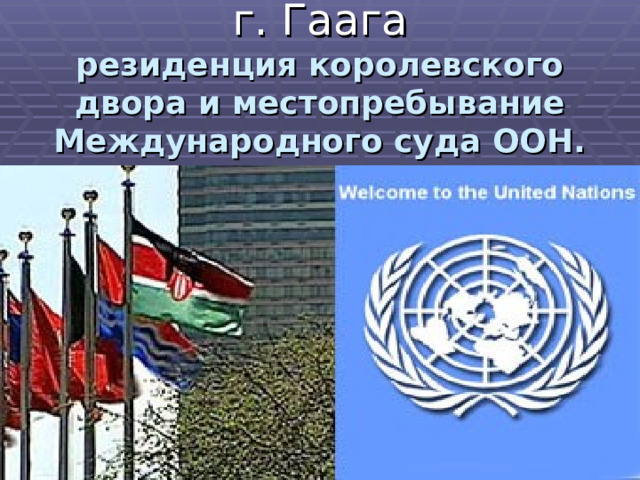 г. Гаага  резиденция королевского двора и местопребывание Международного суда ООН.   