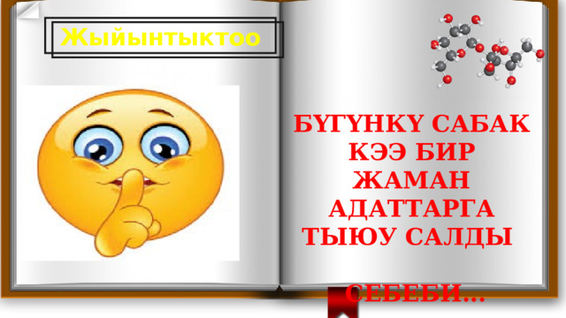 Жыйынтыктоо БҮГҮНКҮ САБАК КЭЭ БИР ЖАМАН АДАТТАРГА ТЫЮУ САЛДЫ   СЕБЕБИ... 