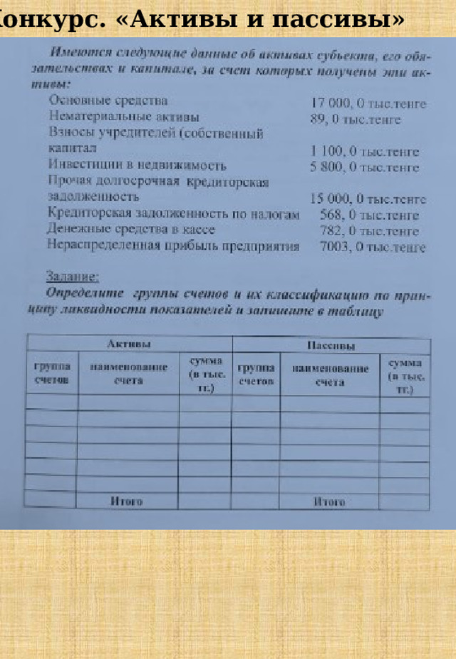 6 Конкурс. «Активы и пассивы» 
