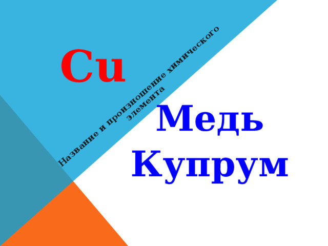 Название и произношение химического элемента С u Медь Купрум 