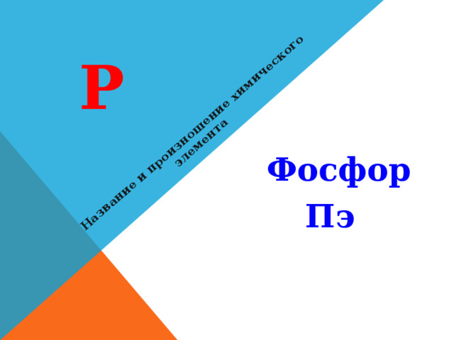 Название и произношение химического элемента Р  Фосфор Пэ 
