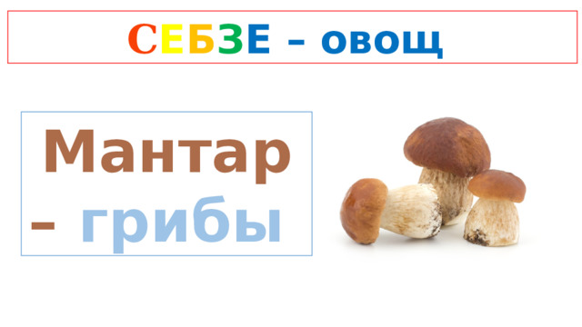 C Е Б З Е  – овощ Мантар  – грибы 
