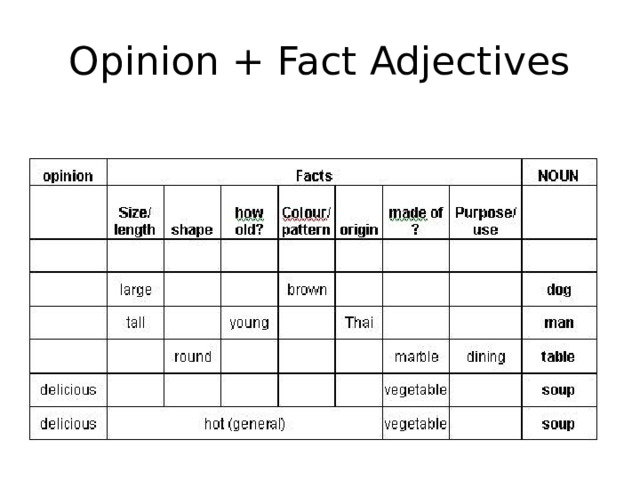 Opinion + Fact Adjectives 