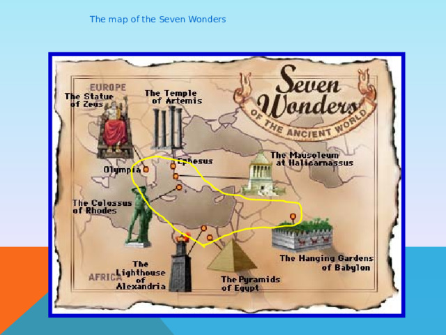 The map of the Seven Wonders Where and when was Collosus of Rhodos built? Whose statue was this? How tall was the Colossus of Rhodes? How long did it take to build it? How did it look like? What was the cause of its destruction? 
