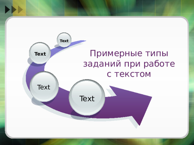 Text Примерные типы заданий при работе с текстом Text Text Text 