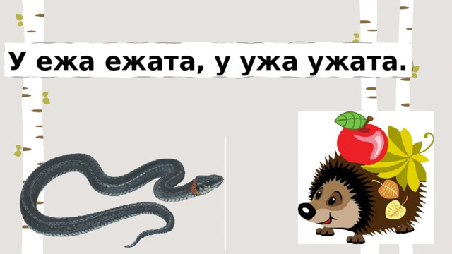 У ежа ежата, у ужа ужата. 