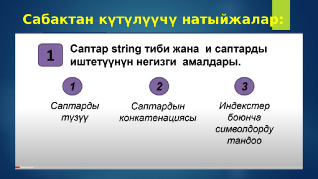 Сабактан күтүлүүчү натыйжалар: 