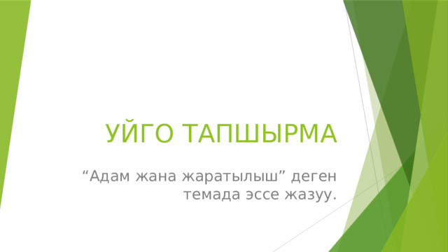 УЙГО ТАПШЫРМА “ Адам жана жаратылыш” деген темада эссе жазуу. 