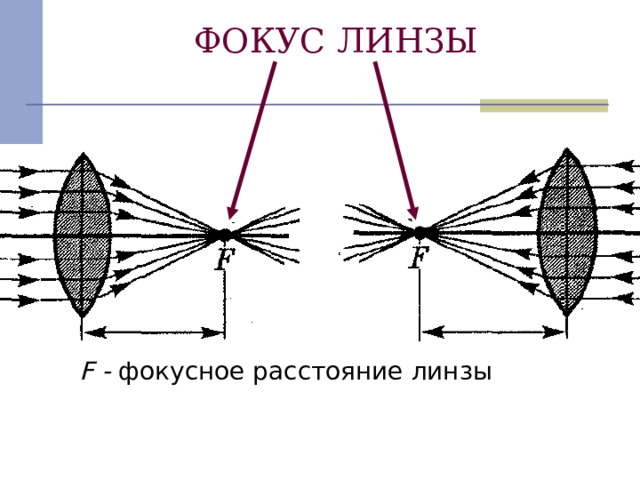 ФОКУС ЛИНЗЫ   F - фокусное расстояние линзы 