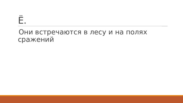 Ё. Они встречаются в лесу и на полях сражений 