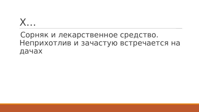 Х… Сорняк и лекарственное средство. Неприхотлив и зачастую встречается на дачах 