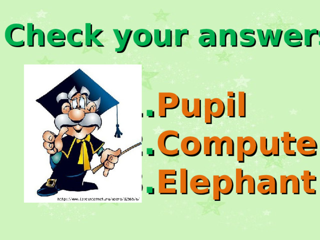 Check your answers 1. Pupil 2. Computer 3. Elephant  