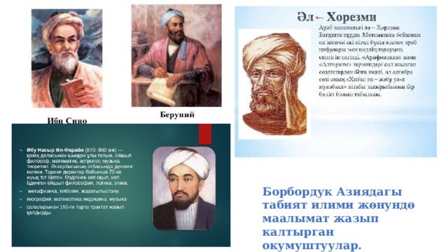Борбордук Азиядагы табият илими жөнундө маалымат жазып калтырган окумуштуулар. 