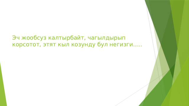 Эч жообсуз калтырбайт, чагылдырып корсотот, этят кыл козунду бул негизги….. 