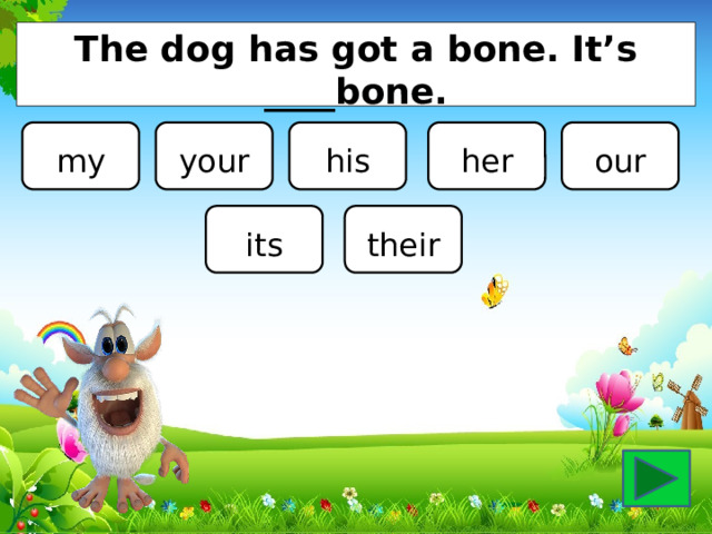 The dog has got a bone. It’s ____bone. my your his her our its their 